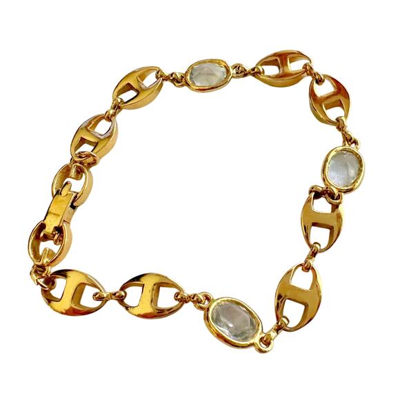 Givenchy Oval Mirrored Gs Gold Plate Bracelet with Clear Gemstones - Picture 5 of 10